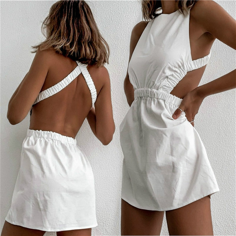 Cinessd Back to school outfit Women Summer Dress 2022 New Sleeveless Backless Bandage White Mini Dress Party Beach Casual Club Sexy Dresses Female