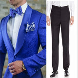CINESSD    Groomsmen White Pattern Groom Tuxedos Shawl Satin Lapel Men Suits 2 Pieces Wedding Bridegroom ( Jacket + Pants + Tie  ) D201