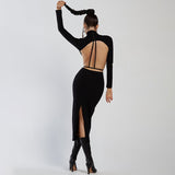 Cinessd Autumn Winter Turtleneck Party Black Sexy Dresses For Women 2022 Long Sleeve Backless Bandage Bodycon Ladies Midi Dress