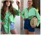 Cinessd  Summer Casual Shirts Woman 2022 Plus Size Blouses Female Green Tops White Loose Button Up Womens Oversize Shirts