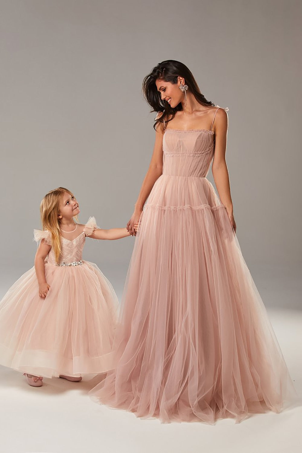 Cinessd  Blush Pink/Blue Long Prom Dresses 2022 Spaghetti Straps Tiered Skirt A-Line Party Dresses Pleated Tulle Formal Gowns