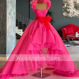 Cinessd Back to school outfit Sweetheart Rose Red Evening Dresses Long 2023 Elegant Organza Hi-Lo A-Line Prom Gowns Red Bow Party Dress Vestido De Fiesta
