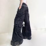 Back To School   Gothic Punk Style Cargo Pants y2k Printed Low Rise Wide Leg Trousers E-girl Grunge Emo Alt Clothes Women Vintage Streetwear