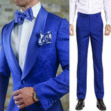 CINESSD    Groomsmen White Pattern Groom Tuxedos Shawl Satin Lapel Men Suits 2 Pieces Wedding Bridegroom ( Jacket + Pants + Tie  ) D201