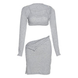 Cinessd Solid Rib Knitted 2022 Spring 3 Piece Sets Female Long Sleeve Blouse+Camisole Vest+Asymmetry Button Skirt Matching Set Hot