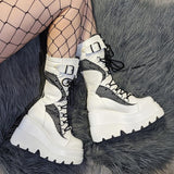Cinessd  Platform Designer Goth Cool Motorcyle Women Boots Punk Street Zipper Elastic Band Black Ladies Shoes