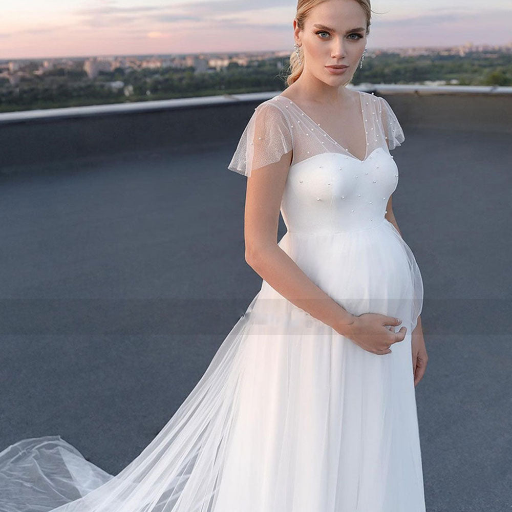 Cinessd Back to school outfit Wedding Dresses For Pregnant Women 2022 Csutomize Women Robe De Mariee Empire Maternity Bride Dress White Tulle  Wedding Gowns