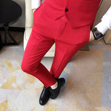 CINESSD   Fashion Boutique Solid Color Business Mens Formal Suit Pants Groom Wedding Dress Pants Slim Male Trousers