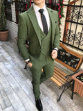 CINESSD    Custom Made Men Suits Olive Green Groom Tuxedos Notch Lapel Groomsmen Wedding Best Man 3 Pieces ( Jacket+Pants+Vest+Tie ) C894