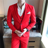 CINESSD   ( Jacket + Vest + Pants ) Solid Color Suit 3-piece Suit Korean Style Men's Slim Dress Groom Wedding Dress Prom Tuxedo