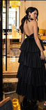 Cinessd  Elegant High Quality Evening Dress A-Line Halter Neck Sleeveless Tiered Tulle Sexy Backless Belt Celebrity Gown Prom Party Wear