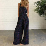 Cinessd  Summer Ladies Solid Color Casual Romper Floral Print Sling Backless Loose Jumpsuit Playsuit Long Pants High Waist  Rompers