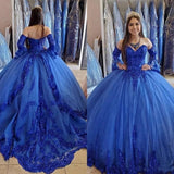 Prom Dresses Elegant Princess Royal Blue Quinceanera Dresses Lace Applique Tulle Glitter Beads Sweetheart Ball Prom Gown 16 Girls Party Dress