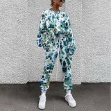 Cinessd Back To School Women Tracksuit Two Piece Sets Tie-Dye Print Casual Suits Loose Long Sleeve Pullover Top And Drawstring Pencil Pants Streetwear