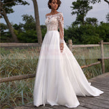 Cinessd Back to school outfit Tulle Full Sleeve Boat-Neck Wedding Dresses  Applique Off-The-Shoulder Lace Button Illusion Back Court Robe De Mairee Customize