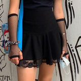 Cinessd Back to school Y2K Pleated Skirt Woman Punk Style Dark Academia Aesthetic Vintage Mini Skirts Lace Edge High Waist Saias