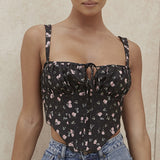 Cinessd  High Quality Elegant Sexy V-Neck Crop Tops Summer Floral Women's Corset Top 2022 Club Party Tee Shirts Mujer
