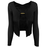 Cinessd   Sexy Knitted Long Sleeve Cardigan Sweaters For Women Casual Shirts Ladies Ribbed Knit Cropped Tops Pullovers Femme 2022