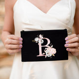 Bridesmaid Makeup Bag Floral Letters Pattern Large Cosmetic Bag Bridal Party Make Up Bags Pouch Necessaries Lady Tote