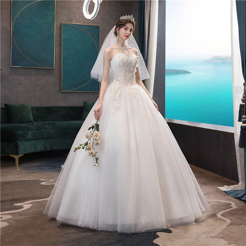 Wedding Dress 2021 Gryffon Classic Strapless Wedding Gown With Train Lace Up Ball Gown Luxury Lace Embroidery Robe De Mariee