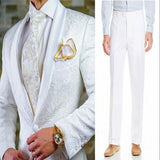 CINESSD    Groomsmen White Pattern Groom Tuxedos Shawl Satin Lapel Men Suits 2 Pieces Wedding Bridegroom ( Jacket + Pants + Tie  ) D201