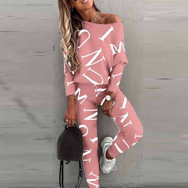 Cinessd Back to school Spring Autumn Casual Outfit Letters Print Long Sleeve Top Spring Women Blouse Pants Tracksuit For Sports 2 Pieces Sets