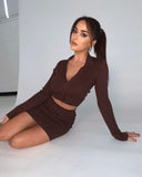Cinessd  Sexy Two Piece Set 2022 Autumn Knitted Button Long Sleeve Crop Top+Mini Bodycon Skirts Casual Women Party Tracksuits Outfits