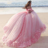Prom Dresses  2022 Light Pink Quinceanera Dresses Ball Gown Tulle 15 anos Flowers Fluffy Off The Shoulder Evening Dresses Sweet 18 Prom Dress
