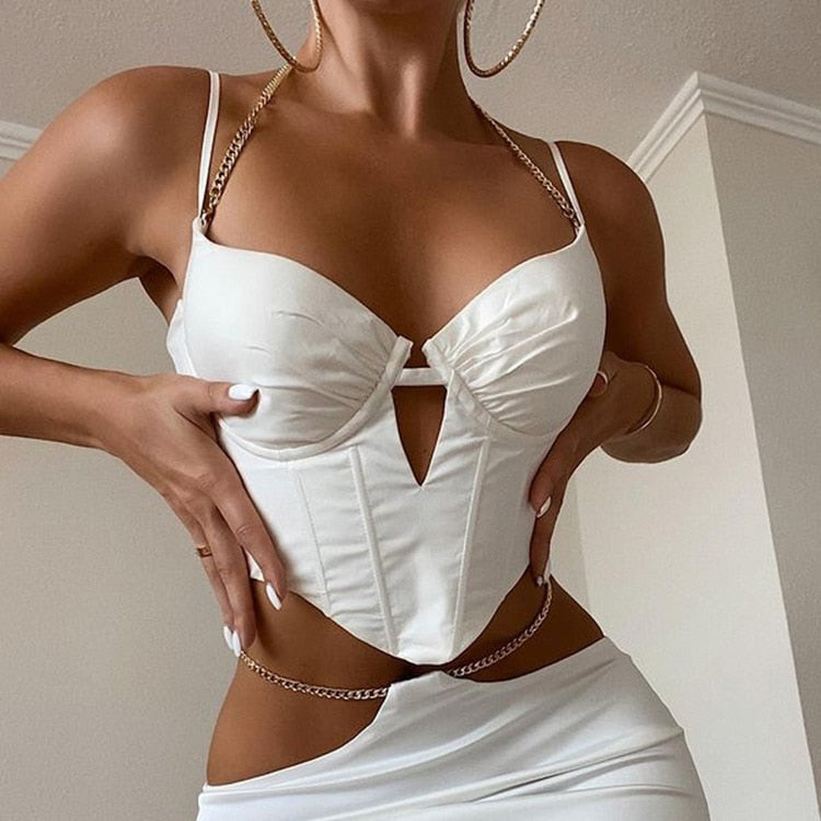 Cinessd  High Quality Summer Corset Top Sexy White Crop Top 2022 New Arrivals Women Cut Out Blouses For Party Club Night