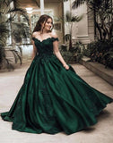 Cinessd  Plus Size Sexy 2022 New Dark Green Ball Gown Quinceanera Dresses Beadings Crystals Off Shoulder Prom Dresses Vestidos 15 Ano