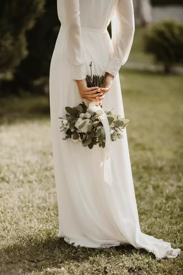 Cinessd  2023 Prom Dresses Graduation Simple A Line Chiffon Wedding Dress V Neck Long Sleeves Bohemian Bridal Dress Elegant Robe de mariee