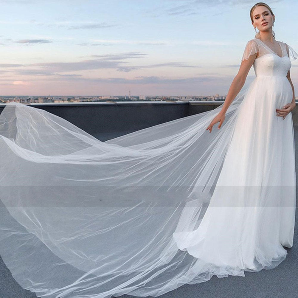 Cinessd Back to school outfit Wedding Dresses For Pregnant Women 2022 Csutomize Women Robe De Mariee Empire Maternity Bride Dress White Tulle  Wedding Gowns