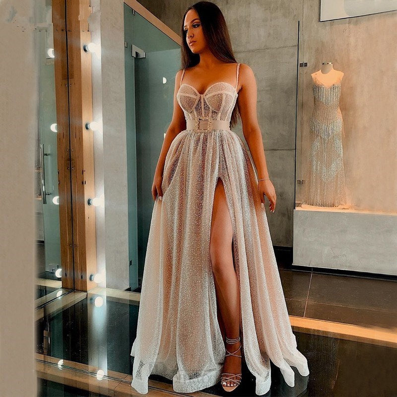 Cinessd  Prom Dresses 2022 Women Elegant Party Night Sleeveless Vestidos Gala Sexy Robes Tulle Sexy Evening Dress