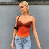 Cinessd Back to school outfit Vintage Lace Y2k Tops Women Sexy See-Through V Neck Aesthetic Crop Tops Bodycon Sleeveless Club Soft Mesh Shirts