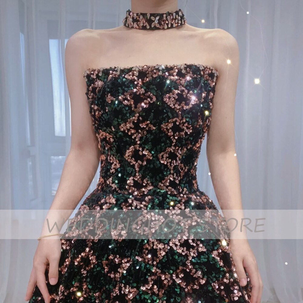 Cinessd Back to school outfit Sparkle Green Evening Dress Long Luxury 2022 Women Simple Gorgeous A-Line Prom Gowns Bead Sleeveless Party Dress Robes De Soirée
