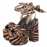 Cinessd  Fashion Lace-Up Women Platforms High Heels Sandals For Woman Gothic Leopard Chunky Heels Pumps Mujer Wedding Love Shoes