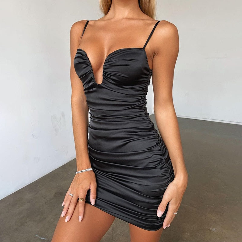 Cinessd  HOT Summer For 2022 Women's Clothes  Stretch Satin Backless Casual Evening Party Sexy V-Neck Prom Cutou Corset Mini Dress