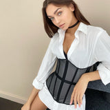 Cinessd  Tube Mesh Crop Top 2022 Women Sexy Summer Bandage Club Short Wrap Lace Up Breasted Corset Ladies White Tank Tops Party