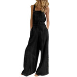 Cinessd  Women Jumpsuit Summer Sleeveless Solid Color Wide Leg Pockets Loose Strappy Playsuit Overall Wide Leg Pockets Mono Mujer Verano