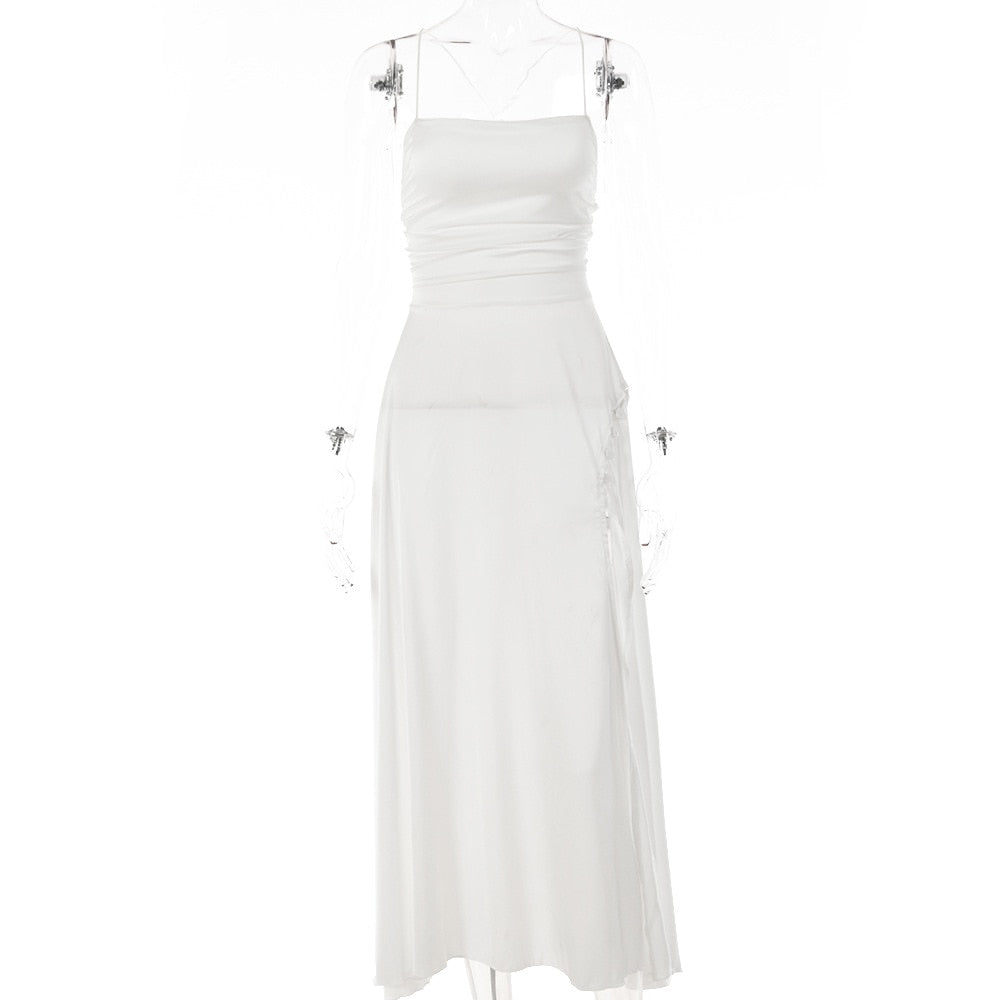 Cinessd  Satin Bodycon Dress Women Summer Dress 2022 New Arrivals White Backless Sexy Party Bodycon Dress Celebrity Evening Club Dress