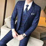 CINESSD    ( Jacket + Vest + Pants ) Mens Suit 3 Piece Fashion Boutique Plaid Wedding Business Casual Men Blazer Wedding Party Dress Suits