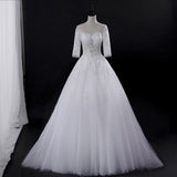 Cinessd Back to school Ladybeauty 2022 New Simple Appliques Wedding Dress 3/4 Sleeve Lace Up Back Bride Wedding Gown