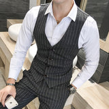CINESSD     Left ROM Size S-5XL New Men's Fashion Boutique Cotton Stripe Wedding Dress Suit Vests Male Slim Stripe Business Vest Waist Coat