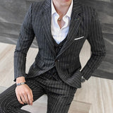 CINESSD    ( Jackets + Vest + Pants ) Men's Fashion High-grade Business Striped Suit Three-piece Men Wedding Dress Smart Suit Blazers