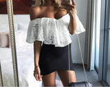 BACK TO COLLEGE   off shoulder Bodycon Bodysuit Women Summer Overalls Lace Back Jumpsuits Ruffle Romper Shorts Playsuits Ladies Combinaison