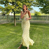 Cinessd  2023 New Bohemian Floral Maxi Dress Women Summer Sleeveless Ruffle Slim Dress Club Beach Elegant Dresses Female