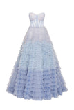 Cinessd Elegant Long Prom Dresses Sweetheart Crumpled Tulle Ruffles Evening Dress Sleeveless Tiered A-Line Party Gown