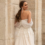 Cinessd Back to school outfit Modest White A-Line Wedding Dress 2022 Elegant Appliques Off The Shoulder Sweetheart Backless Flowy Shiny Polka Dot Bridal