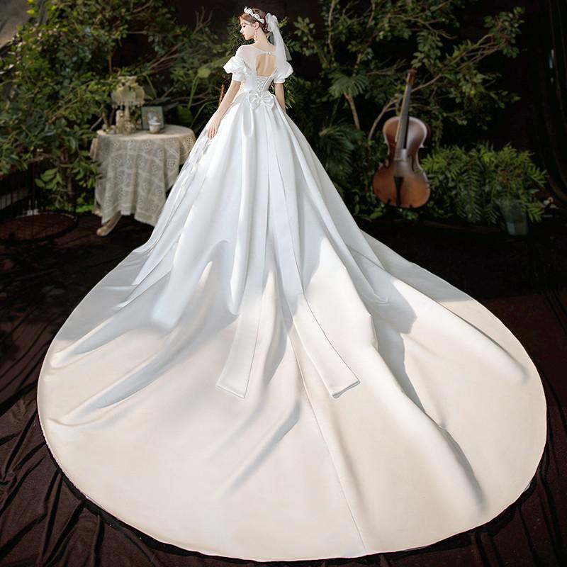 Wedding Dress 2021 New Gryffon Bridal Dress Luxury Satin O-neck Lace Up Sweet Puff Sleeve Princess Ball Gown Customize Plus Size