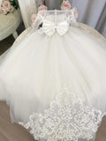 Cinessd  Lovely Kids Flower Girl Dresses For Wedding Long Sleeves Ball Gown White Bridesmaid Dress Girls Wedding Party Flower Girl Dress